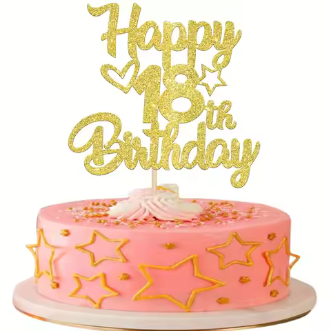 Gold Glitter Happy 18th Birthday Cake Topper - Cheers to 18 Years Cake Topper, 18 & Fabulous Cake De