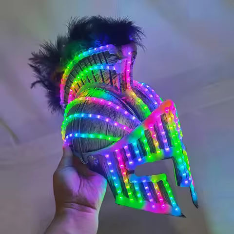 LED Medieval Knight Gladiator Helmet Spartan Mask Roman Warrior Greek Costume Helmet Glowing Robot S