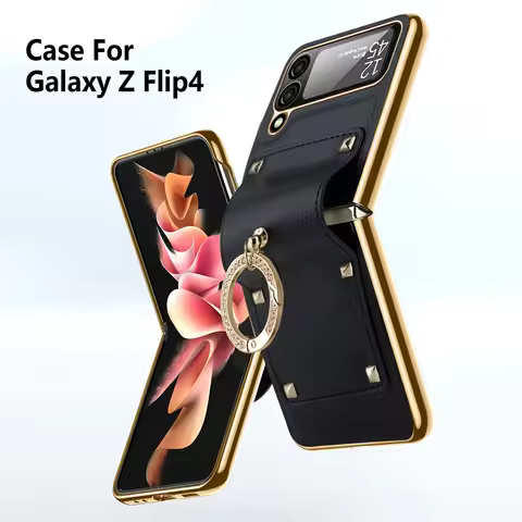 PU Leather Z Flip 4 Case with Finger Ring All-Inclusive Phone Cover for Galaxy Z Flip 7 6 5 - Z Flip