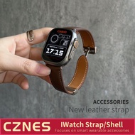 Iwatch Foldable Strap Apple Strap iwatch8 S10 SE S9 Genuine Leather Strap 49 45 46mm