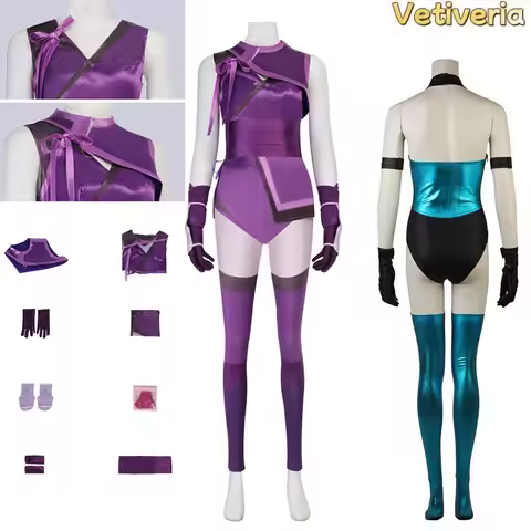 Game KITANA Mileena Cosplay Costume Glove Jumpsuit Set Mortal Kombat Roleplay Adult Female Halloween