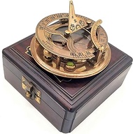 Antique Brass &amp; Copper Sundial Compass – A Unique Gift of Elegance with Sundial Clock, Ship Replica Watch, and Presentation Box