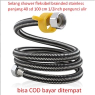 Flexible braided stainless shower hose length 40 to 100 cm 1/2 inch thread lock