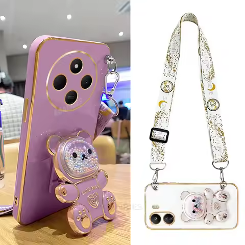 Redmi14c Crossbody Lanyard Bear Silicone Case On For Xiaomi Redmi 14c 13 13c 12 12c 10 A1 A2 Plus A3