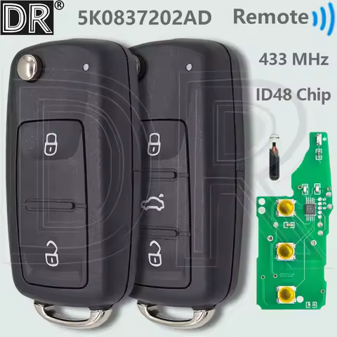 DR 5K0837202AD ID48Chip 433MHz Car Remote Flip Key Wholesale For VW Volkswagen Polo Golf Passat Jett