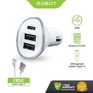 ROBOT RT-C08C Car Charger 3 Port Fast Charging Adapter Car Charger Car Charger USB & Type C Car Plug