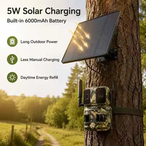2 Lens 180° View Full-view Solar Hunting Camera 4G EU Plug 6MP 4K PIR Motion Activated Wild Trail Ca