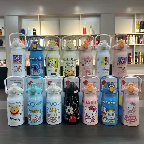 1000Ml Sanrio Hello Kitty Kuromi Sport Water Bottle Transparent Straw Water Bottle Diy Anime Cinnamo