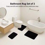 Bathroom Rug Set of 3, Soft Coral Fleece Foam Bath Mats, Non-slip Absorbent Bath Rugs, Super Soft Ar