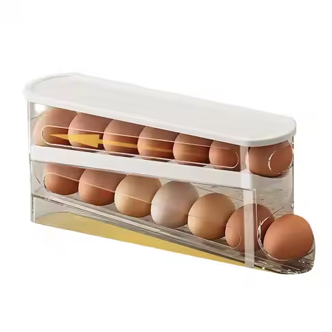 2-Tier Egg Holder for Fridge Auto Rolling Eggs Dispenser Storage Box Egg Organizer for Kitchen Count