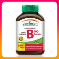 Jamieson - 特強長效天然維他命 B 雜 B100 120粒 加量裝 抗疲勞增強能量 促進新陳代謝 不含咖啡因 (參考效期: 10/2026*)