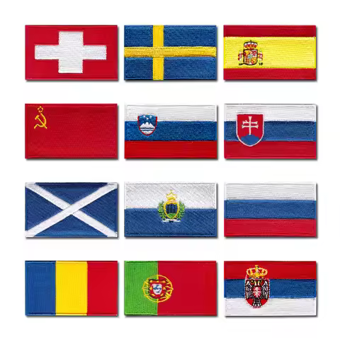 National flag computer embroidery patches clothes sticker ironing sew Applique Sweden Spain Russia R