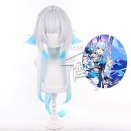 HSR Cerydra Cosplay Wig Long Silver White Blue Mixed Heat Resistant Synthetic Hair