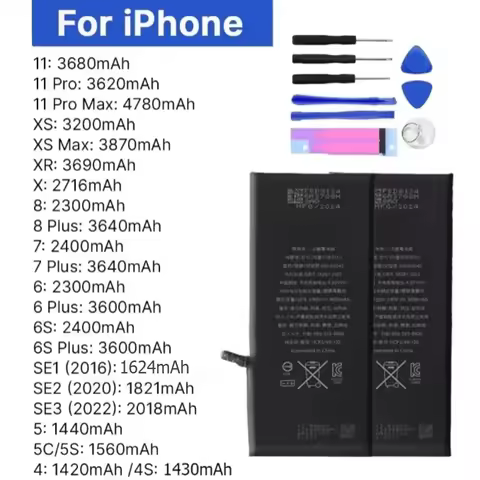 For iPhone 4 4S 5 5C 5S SE 2016 2020 2022 SE2 SE3 6 6S 7 8 Plus X XR XS Max 11 Pro Max Phone Battery