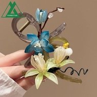 FORBETTER Hanfu Hair Crab Clip, Ponytail Holder Hair Catches Chinese Style Hair Catches, Trendy Flower Hair Accessories Acrylic Ancient Hair Claw Summer Accessories