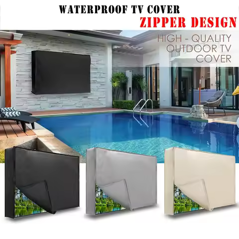 Cover For Outdoor TV Garden TV Protector Case Water Resistant TV Cover with Zipper Front Opening Fla