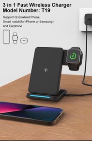 折叠式  Charger  三合一 無線充電器 桌面支架 15W 快速無線充 適用與  iPhone(Samsung)手機、Apple AirPods（Samsung Earbuds ) 耳機 、Ap