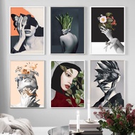 Frames Abstract Girl Portrait Wall Art Canvas Painting Nordic Posters Prints Wall Pictures For Livin