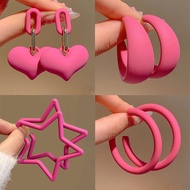 Rose Red Big Circle Barbie Earrings Female 2025 New Style Exaggerated Pink Earrings Earrings Earring