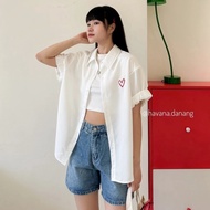 [HAVANA PHOTO] HAVANA double heart embroidered short-sleeved maternity shirt