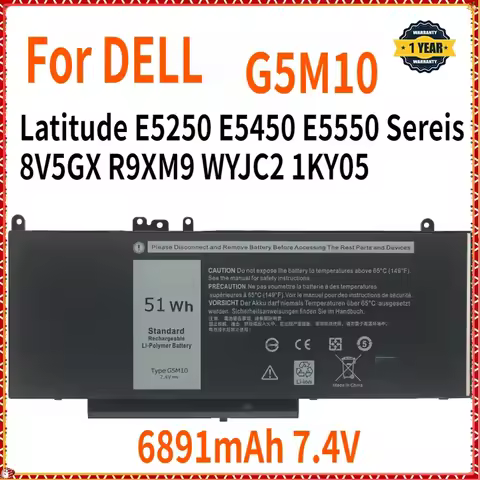G5M10 7.4V 51WH Laptop Battery for DELL Latitude E5250 E5450 E5550 Sereis 8V5GX R9XM9 WYJC2 1KY05 La
