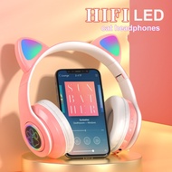 Cute Cat Ear Headphones Wireless LED Luminous Cat Claw Wireless Headphones Bluetooth Headset Heavy Bass children
