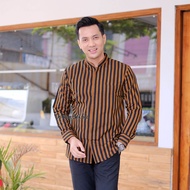 Baju lurik adat jawa warna coklat hitam kemeja lurik mewah lengan panjang kemeja lurik premium baju