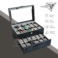 24-Slot Black Grey Watch Box 24-Slot Watch Collection Storage Box