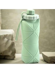 特製可折疊水壺，防漏閥門，可重複使用，矽膠折疊旅行水瓶，適用於健身露營徒步旅行運動，輕巧耐用，20安士深綠色