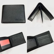 🧧 Pierre Cardin France 法國牛皮真皮有葉有窗黑色短款銀包 French Checkered  Pattern Print Simple Leather Wallet with P
