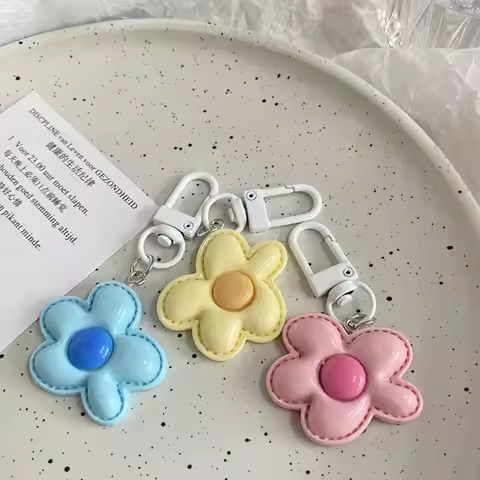 Cute Flower Keychain Fashion Mini Korean Style Resin Floral Keyring Colorful Kawaii Bloom Pendant Ea