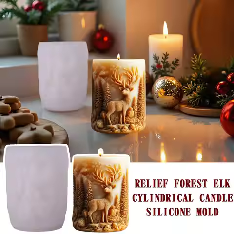 DIY elk relief cylindrical candle silicone mold sika deer flower relief resin mould Forest sika deer