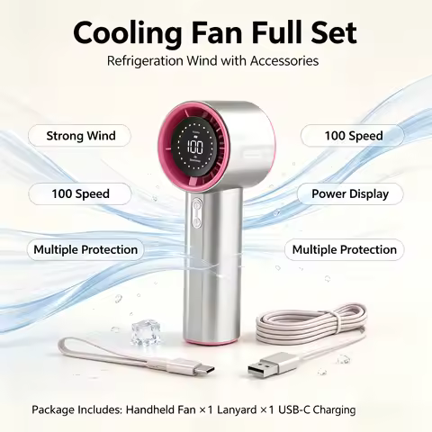 GS1 Rechargeable Portable Mini Fan, Turbo Design, 100-Speed Strong Wind, Handheld Outdoor Fan with D