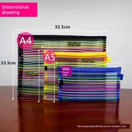 a4 zipper bag file buku sekolah Benang pelangi, beg ritsleting telus, beg dokumen, beg penyimpanan k
