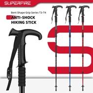 SUPERFIRE Trekking Poles Anti-Shock Light Weight aluminium 6061 Bent Shape Grip