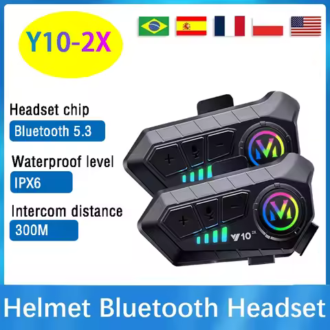 Y10-2X 1/2Pcs Motorcycle Helmet Bluetooth Headset Intercom Long Standby 1000mAh MP3 IPX6 Waterproof 