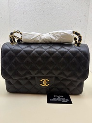 Chanel/香奈兒 黑卡26開 黑金荔枝紋黑金 CF jumbo斜挎包 30cm