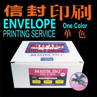 White Envelope Printing/Size 4.5” X 9.75” printed 1 color