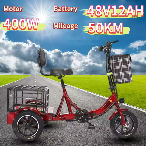 Electric Tricycle Folding 3 Wheel Electric Bike Adults Mini 12 Inch Elderly Cargo Bicycle 350W Lithi