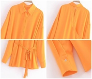 terlaris ab868068 baju atasan kemeja panjang orange wanita korea tunik