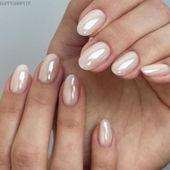 HSV 32Pieces Bare Cream Press On Nail Electroplated Short Oval Shape False Nail Glossy And Durabilit