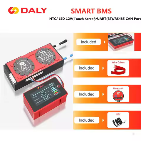 Daly Smart BMS Bluetooth CAN Function 12V 24V 36V 48V 60V 72V Li-ion LiFePO4 BMS With LCD Display 30