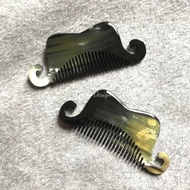 Personalized mustache-shaped buffalo horn comb, compact pocket horn comb, fine art horn comb