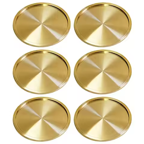 Heavy Brass Coasters for Drinks 6-Pack - Solid Bronze Gold Coasters - Classy MCM Style Premium Coast