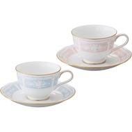 Noritake Cup &amp; Saucer (Pair Set) (For Coffee Tea) 220cc Lacewood Gold Blue Pink Fine Porcelain Y6578A/1507-14