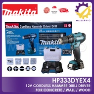 Makita HP333 Cordless Hammer Driver Drill Set with Accessories, HP333DYEX4, For Drilling Concrete, Wood and Metal