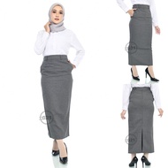 Rok Panjang Hitam Polos Model A line dan Span Pinggang Karet dan Ada Kantong Saku Wanita Bahan Dasar