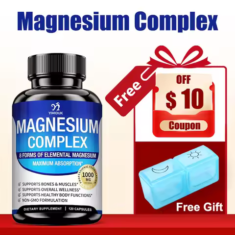 Magnesium Complex Supplement 1000mg -Magnesium Glycinate, Citrate, Malate, Taurate, Chelated for Bon