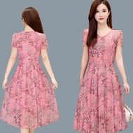 T&KE đầm Váy hoa ngắn tay phong cách Hàn Quốc cho mẹ mặc Có sẵn màu hồng và vàng váy xinh nhẹ nhàng