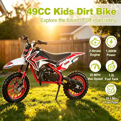 Mini Gas Motorcycle 49cc 2-Stroke Dirt Bike, Gas Power Motocross, Off Road Mini Motorcycle with Fron
